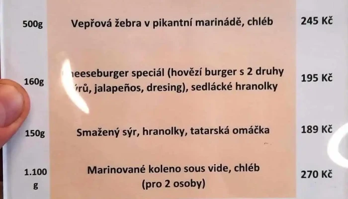 Penzion Certovy Skaly Menu - Lidečko