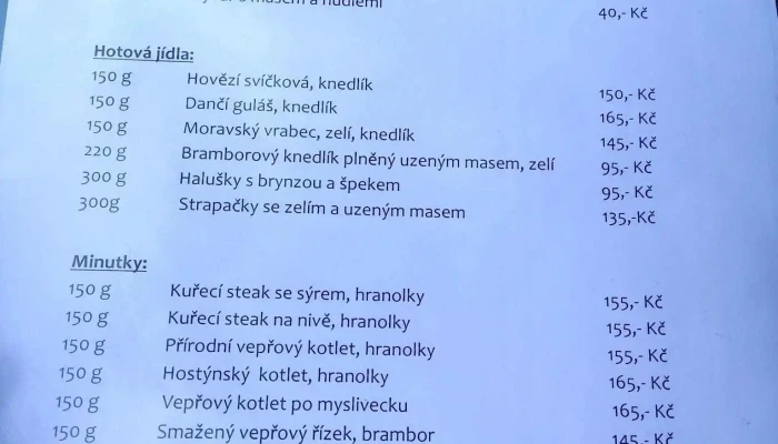 Penzion Ovcarna Menu - Svatý Hostýn 111