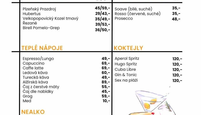 Penzion Restaurace Majak Menu - Dublovice-sedlčany