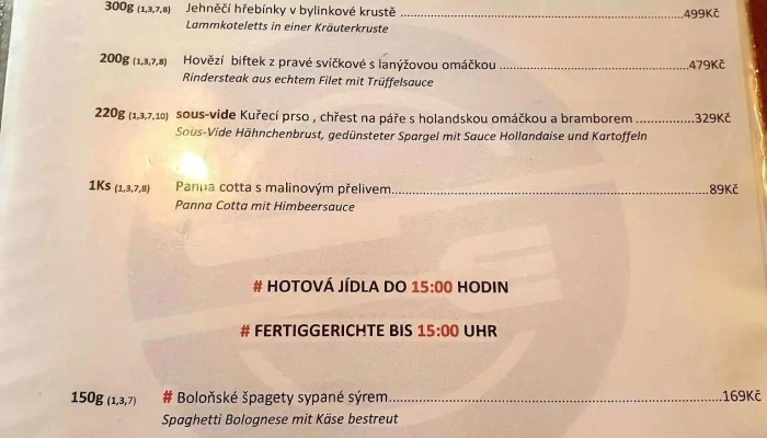 Penzion Vlcarna Menu - Krásná Lípa-varnsdorf 1