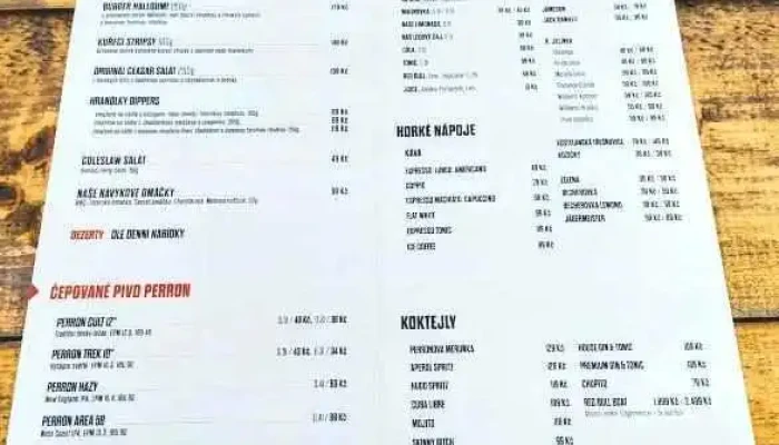 Perron Brewery Menu - Nádražní 56