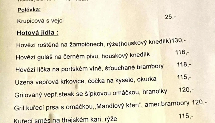Pivnice U Stroma -  Menu - Sklářská 422