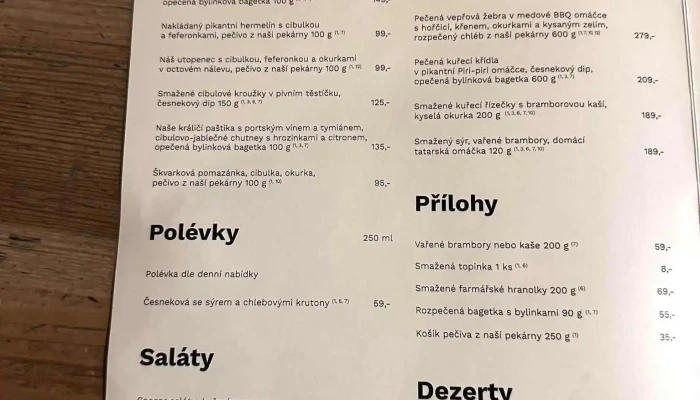 Pivovar Hostivar H1 -  Menu - Praha 15