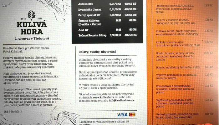 Pivovar Kuliva Hora Sro Menu - Hlavní 425