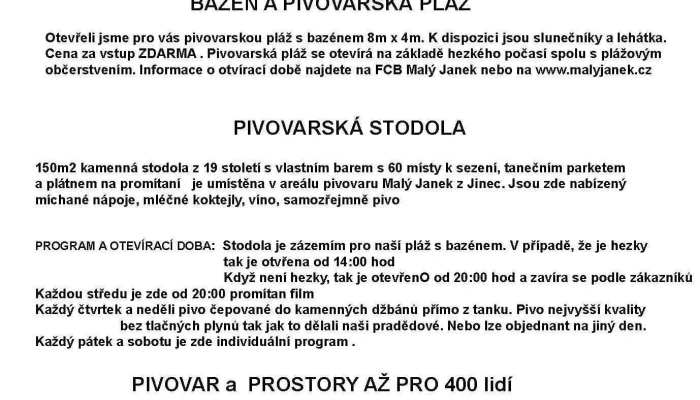 Pivovar Maly Janek Z Jinec Menu - Eškova 33