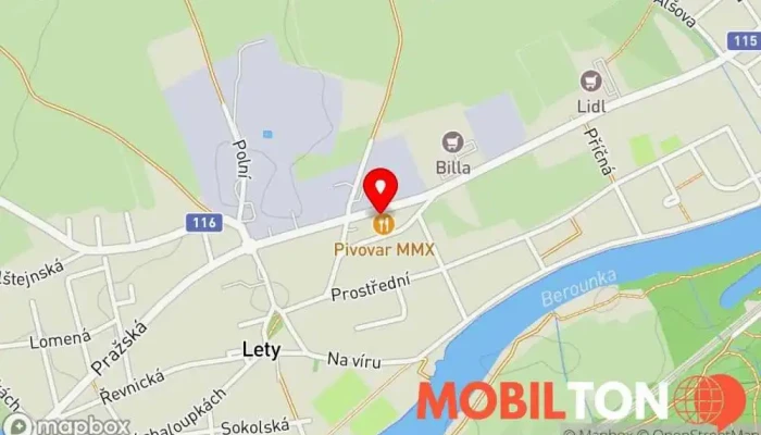 mapa Pivovar MMX Pivovar, Restaurace v Lety-Dobřichovice