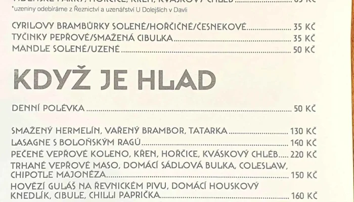 Pivovar Revnice Menu - Pod Lipami 71
