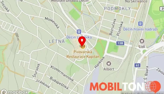 mapa Pivovarská restaurace Kapitán Restaurace v Děčín VI – Podmokly-Děčín 2