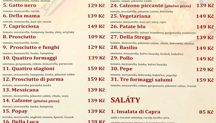 Pizza Benesov   Gatto Nero Menu - Hráského 771