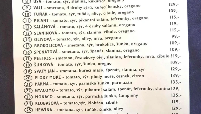 Pizza Bustehrad Menu - Kladenská