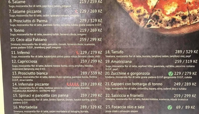 Pizza Caserta -  Menu - Hřbitovní 204