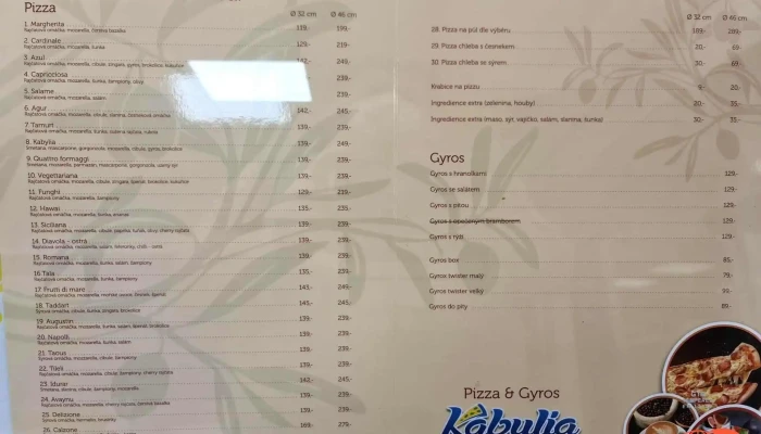 Pizza Gyros Kabylia -  Menu - Plzeňská 396
