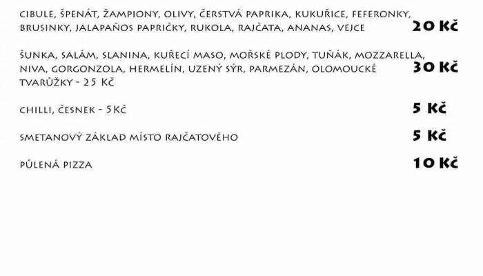 Pizza Maximo Pecky Menu - Tř. 5. Května