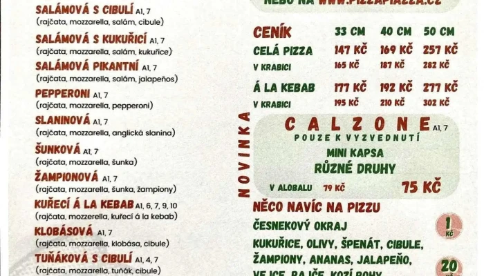 Pizza Piazza -    Bystrice Nad Pernstejnem Menu - Masarykovo Nám. 60