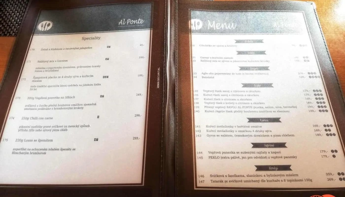 Pizzeria -    Restaurant Al Ponte Menu - Nučická 1483