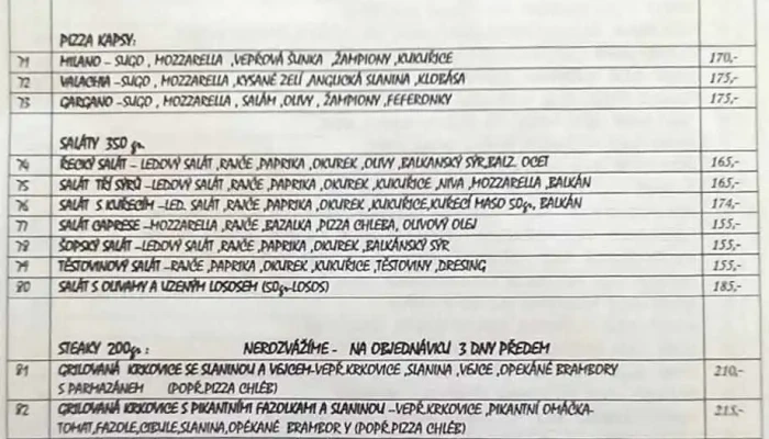 Pizzeria Italiana -  Menu - Středová 4999