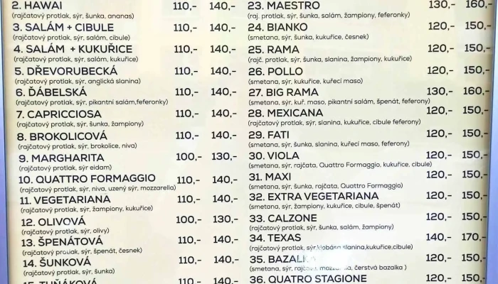 Pizzeria Rama -  Menu - Lidická 1919