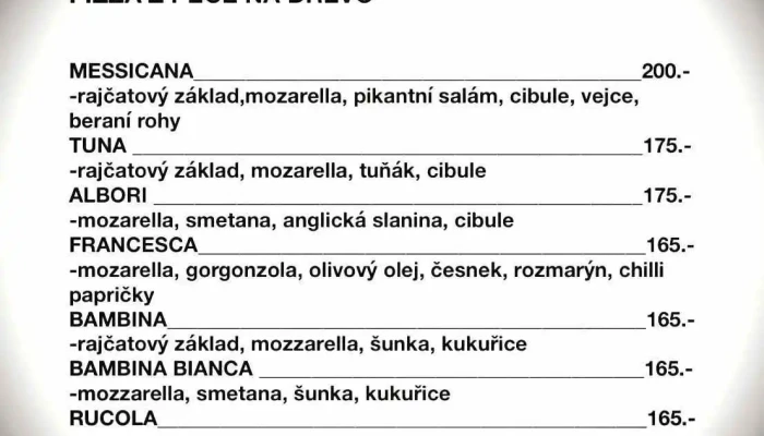 Pizzeria Salvatore -  Menu - Vestec-jesenice U Prahy