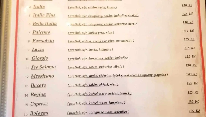 Pizzeria Una -  Menu - Miřetice U Klášterce Nad Ohří