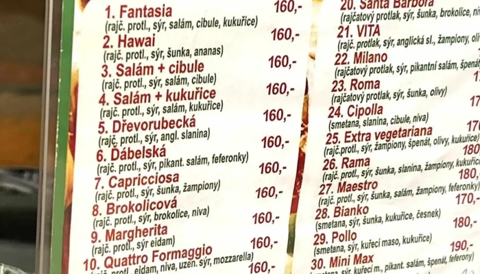 Pizzeria Vita -  Menu - Vnitřní Město