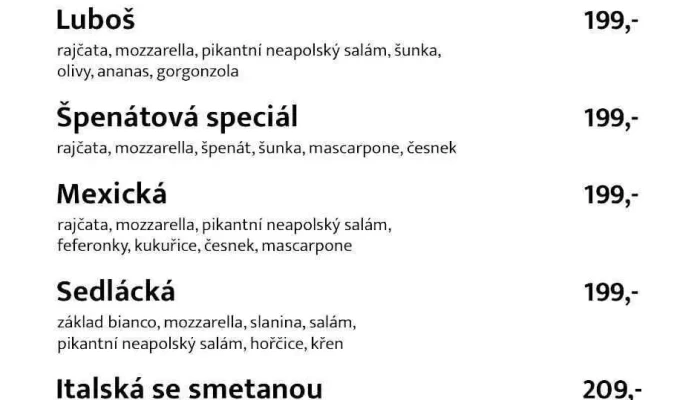 Pizzerie Mates -  Menu - Sadová 638