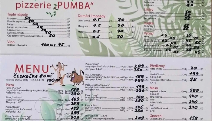 Pizzerie Pumba Menu - Malý Újezd
