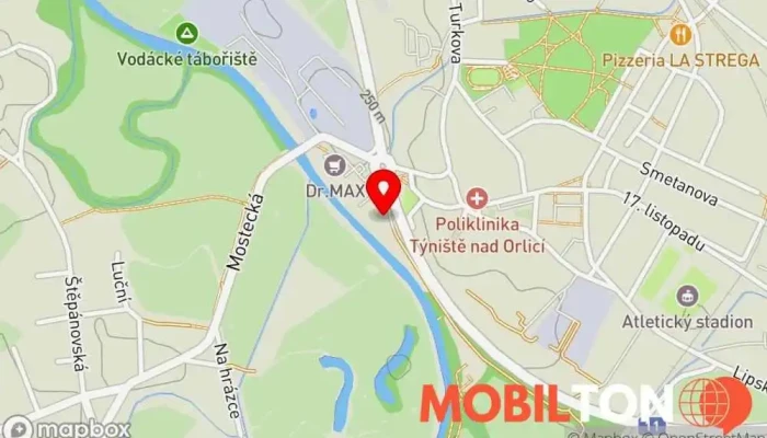 mapa PLANEO - Týniště nad Orlicí Prodej elektroniky, Prodej domácích spotřebičů, Prodejna fotoaparátů, Prodej mobilních telefonů, Prodej výpočetní techniky, Prodejna her, Prodejna vysavačů v Penny Marketu, Mostecká 1069