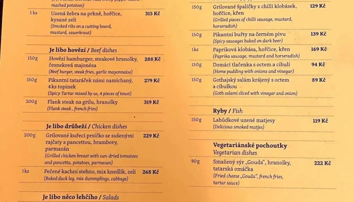 Plzenska Pivnice A Restaurace U Rudolfina Sro Menu - Josefov