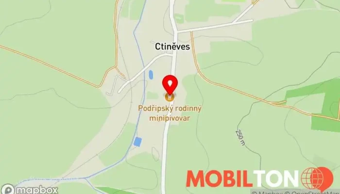 mapa Podřipský rodinný minipivovar Pivovarská restaurace, Prodej piv v Ctiněves