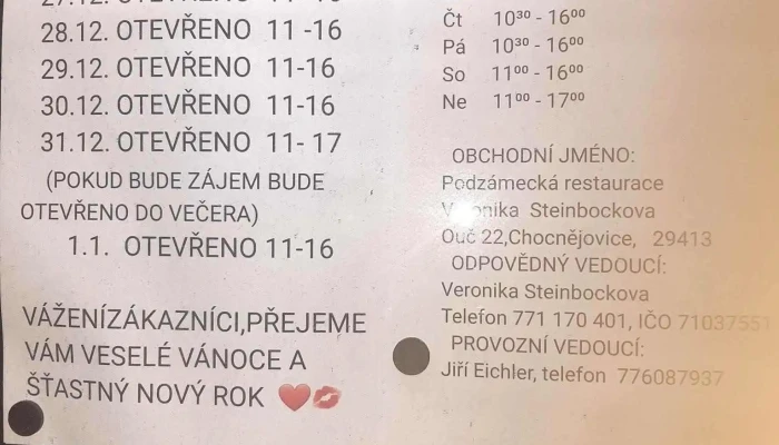 Podzamecka Restaurace Menu - Arnoldova 91