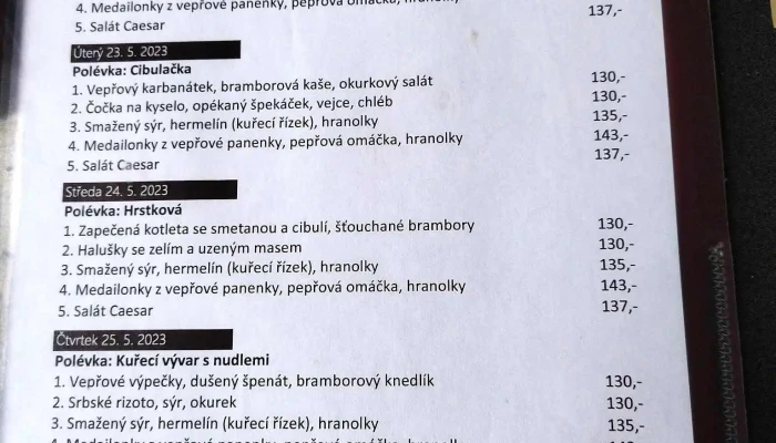 Pohostinstvi U Kratochvilu Menu - Dobrotice