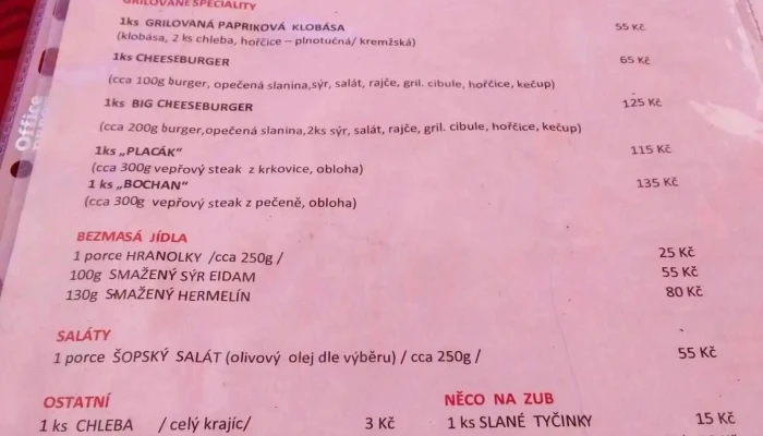 Posezeni U Kotvy Menu - Sázava