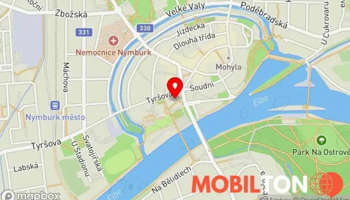 mapa Postřižinská Kolovna Nymburk Restaurace, Opravna jízdních kol v Nám. Přemyslovců 8/21 288 02