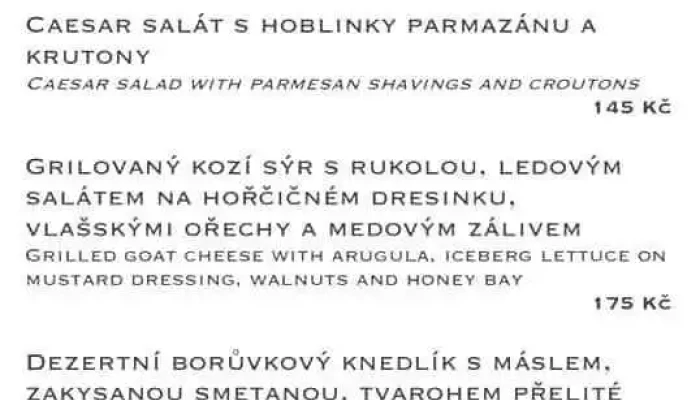 Pub A Bar Na Plech -  Menu - Praha 3-žižkov
