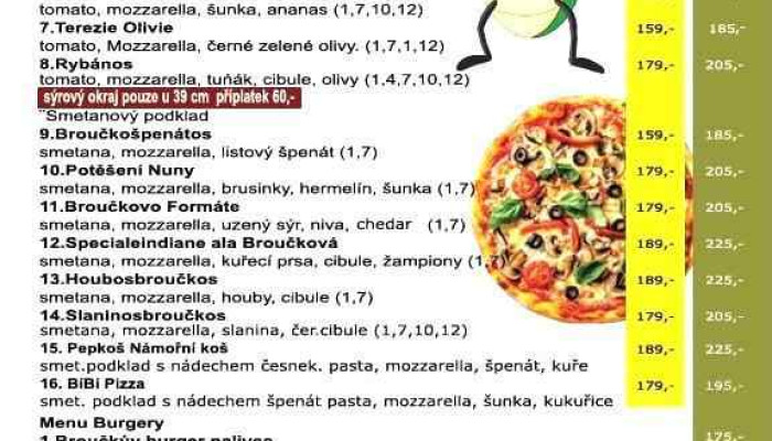 Restaurace -    Pizzerie U Broucka Suchdol Menu - Suchdol