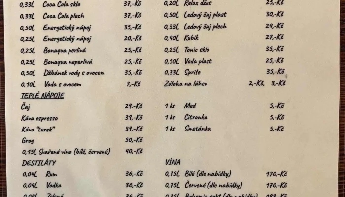 Restaurace 100 -  Dola Menu - Francova Lhota-horní Lideč