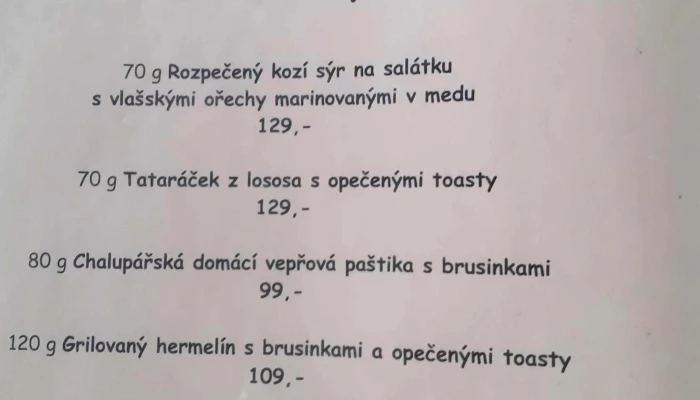 Restaurace A Pension Chalupa -  Menu - Hlásná Třebaň-karlštejn