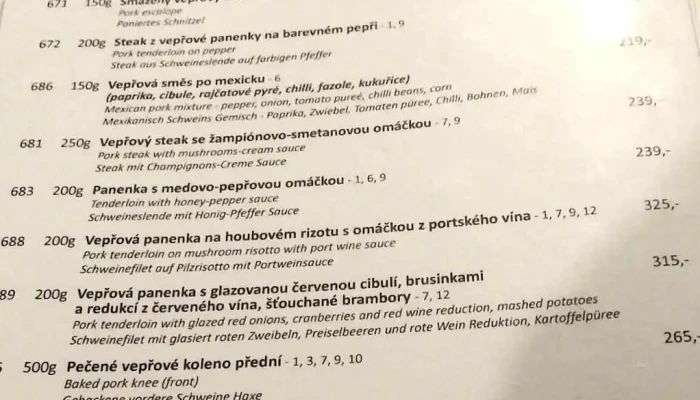 Restaurace A Penzion Bily Beranek Menu - Čsl. Armády 27