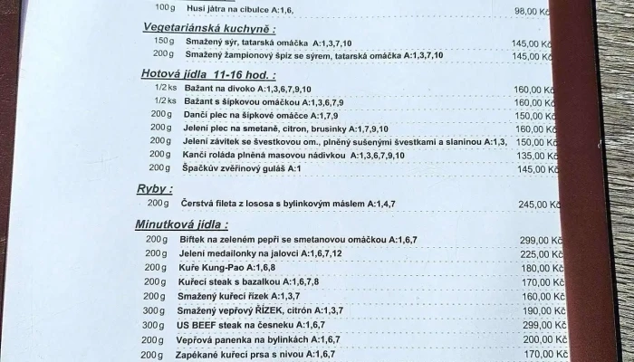 Restaurace A Penzion Pod Draci Skalou Menu - Karlštejn