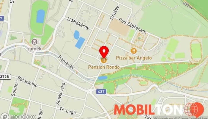 mapa Restaurace a penzion Rondo Restaurace, Penzion, Dům pro hosty, Hotel, Steaková restaurace v Školní 1553