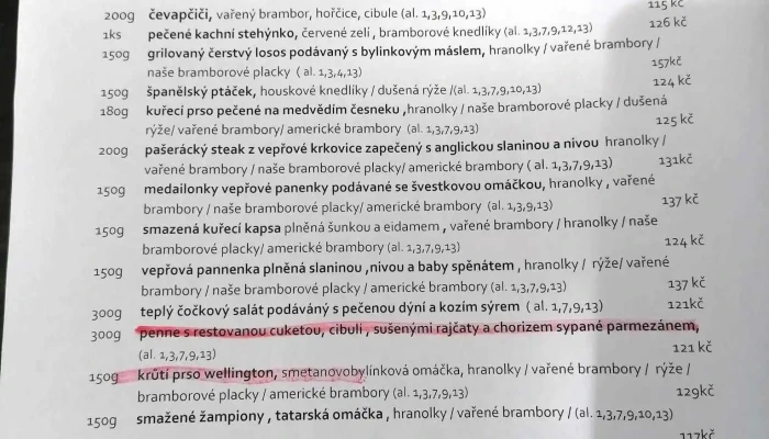 Restaurace A Penzion U Hajku Menu - Masarykovo Nám. 10