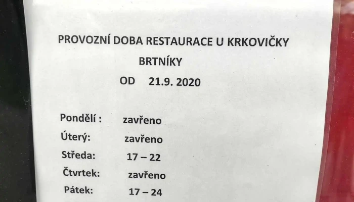 Restaurace A Penzion U Krkovicky Menu - Staré Křečany-výdejní Místo Brtníky