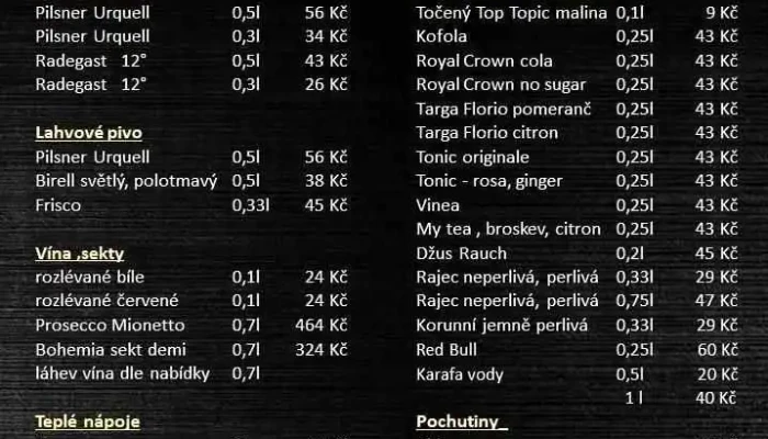 Restaurace A Penzion U Novaku   Bitovany Menu - Bítovany