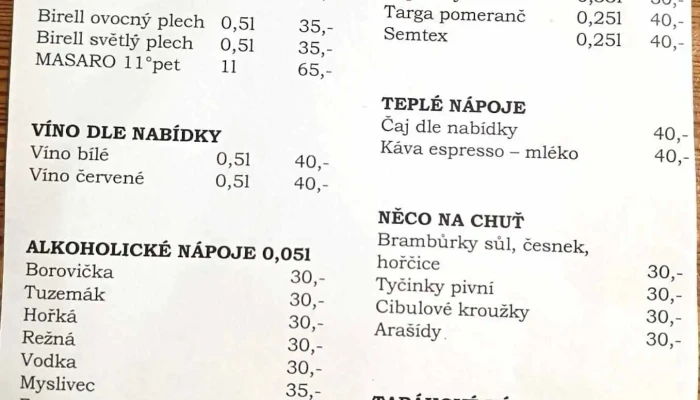 Restaurace A Pivnice Orlovna -  Menu - Mariánské Nám. 78