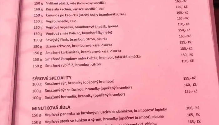 Restaurace A Ubytovna U Nadrazi Menu - Kročehlavy