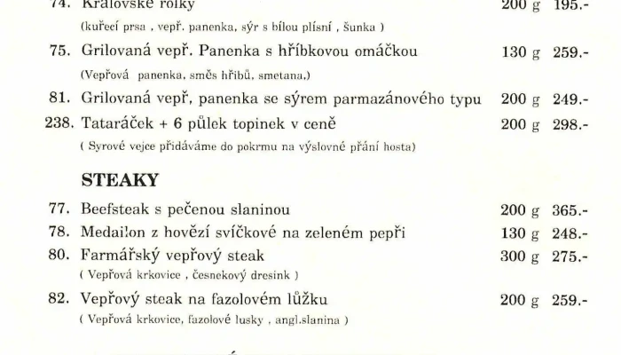 Restaurace Bakchus -  Menu - 28. Října 1525