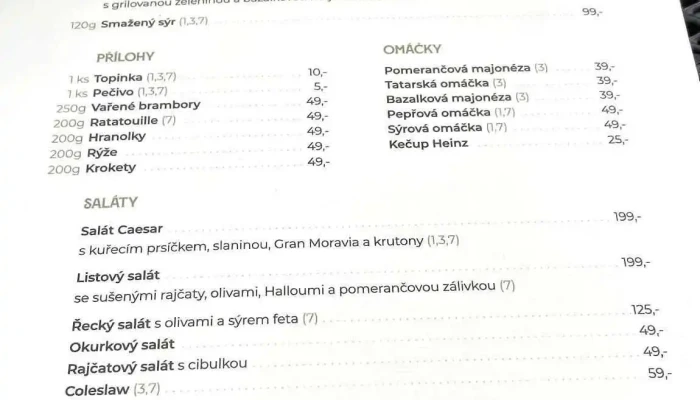 Restaurace Bernard Neveklov -  Menu - Nám. Jana Heřmana 102