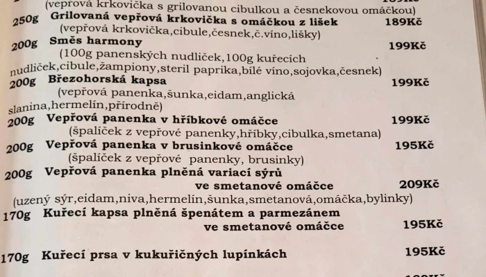 Restaurace Bowling U Simony -  Menu - Mariánská 407