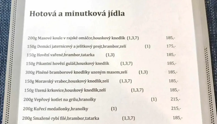 Restaurace Cerny Orel Menu - Mladoboleslavská 33