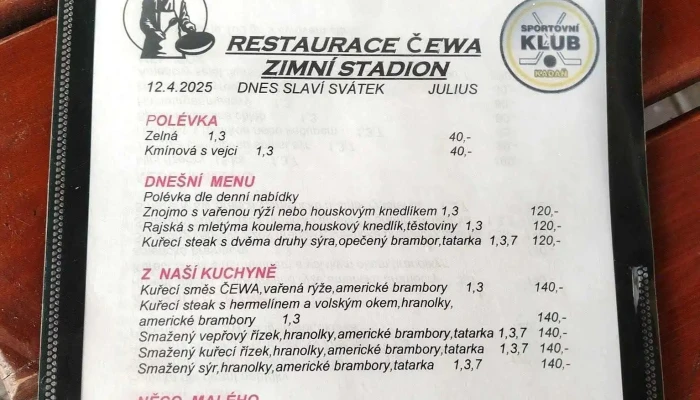 Restaurace Cewa Menu - Czech Republic